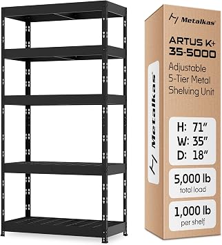 Metalkast Heavy-Duty Metal Garage Shelving | 71" H x 35" W x 18" D | Adjustable Industrial Storage Rack with Wire Shelves | 5-Tier Steel Shelving Unit, 5,000LB Capacity, Rust-Resistant Coating