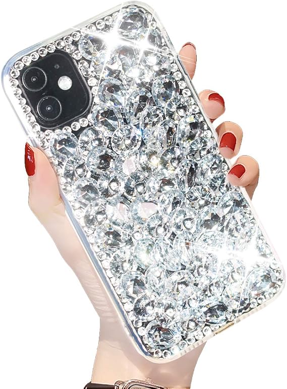Compatible with iPhone 11 Bling Glitter Case,Luxury Shiny Diamond Crystal Rhinestone Sparkly Jewelled Gemstone 3D Handmade Clear Cover Case for iPhone 11 6.1''