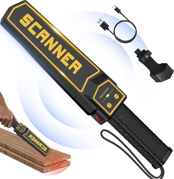 Rechargeable Handheld Metal Detector Wand, High Sensitivity Security Wand Metal Detector,Portable Nail Finder Scanner Woodworking Metal Detector for Logs Weapons Sound Vibration Alert Detects