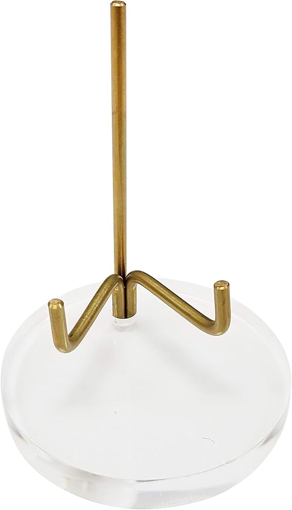 Clear Choice Easel 2.5 Acrylic Brass Adjustable Swing Arm 2.5 H x 1 arms x 2 Diameter x 3/8 x Thick Base Easel Display Stand | Display Mineral Rocks, Photos, Cards, | Clear w/Brass (Small)