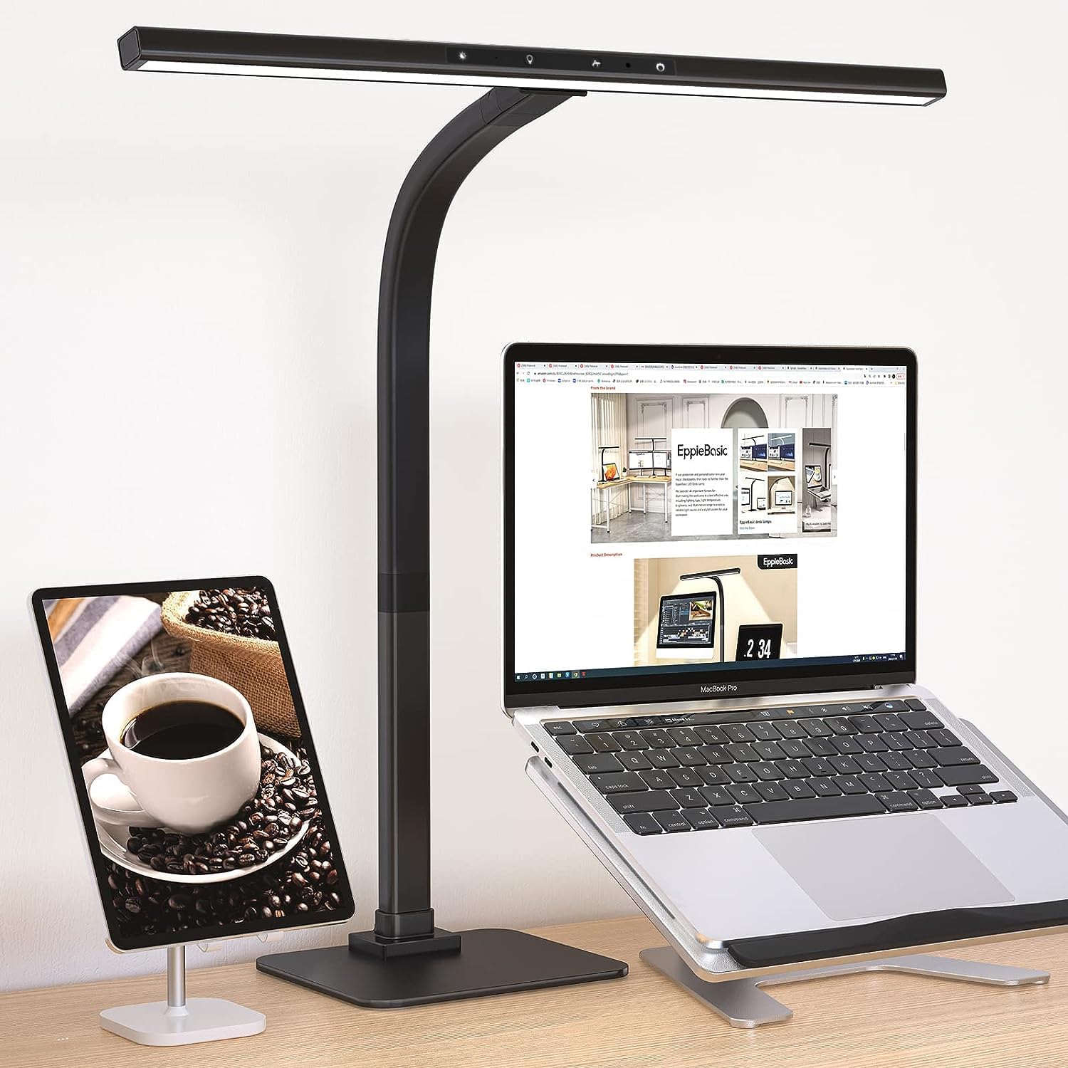 EppieBasic LED Desk Lamp Office: 3000K-6000K Desk Lights Eye Protection - Auto Brightness Table Lamp with Metal Base for Home Office Monitor & Designers [Energy Class G]