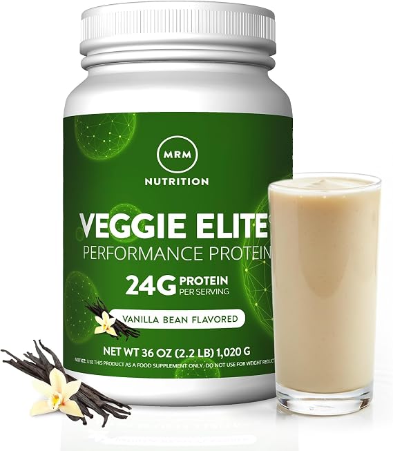 MRM Veggie Elite Performance Protein - Vanilla Bean, Vegan - 30 Servings | Plant-Based Powder, 24g Protein per Serving with BCAAs & Digestive Enzymes, Clinically Tested, Gluten-Free