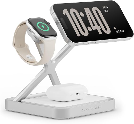 NOCO XGrid XDS3: 3-in-1 Wireless Charging Stand Charging Station for iPhone, Apple Watch, and AirPods MagSafe Compatible, Qi2 Certified Includes 45W USB-C Wall Charger and 6.5-Foot USB-C Cable