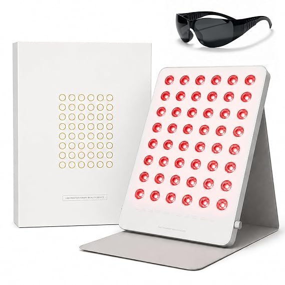 Red Light Therapy for Face & Body, Portable 195 LED 4-in-1 Multi-Wave 415/590/660/850nm Blue Yellow Infrared Light Therapy with Protective Glasses, Home Use, Gift for Mom Girl Friend, 10 Modes Silver