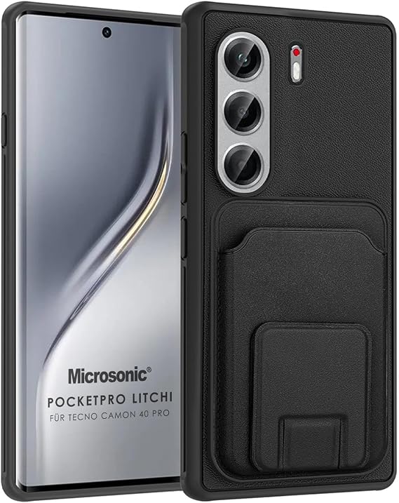 Microsonic TECNO Camon 40 Pro için Kılıf PocketPro Litchi Siyah [Camon 40 Pro ile Uyumlu Kılıf - Siyah]