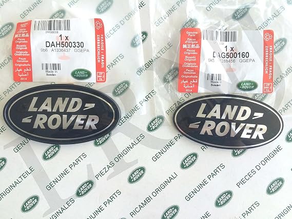 Land Rover About Oval Badges Black ON Silver -NEW Genuine Parts DAG500160 + DAH500330