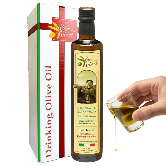 Papa Vince Olive Oil Gourmet Gift - Dipping Oil, First Cold Pressed, Extra Virgin, Premium Harvest, Peppery finish, Bread Dipping Olive oil. Great for Drinking and Drizzling. Family-owned, Sicily Italy