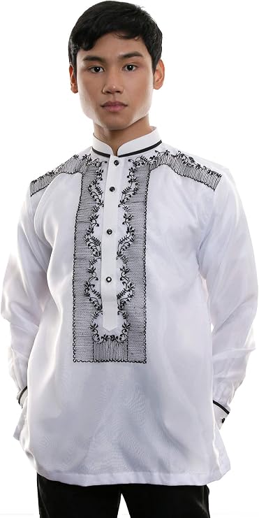 Organza Barong Tagalog with Lining White 001 - Traditional Filipino Clothing Philippine Culture Dress Shirt