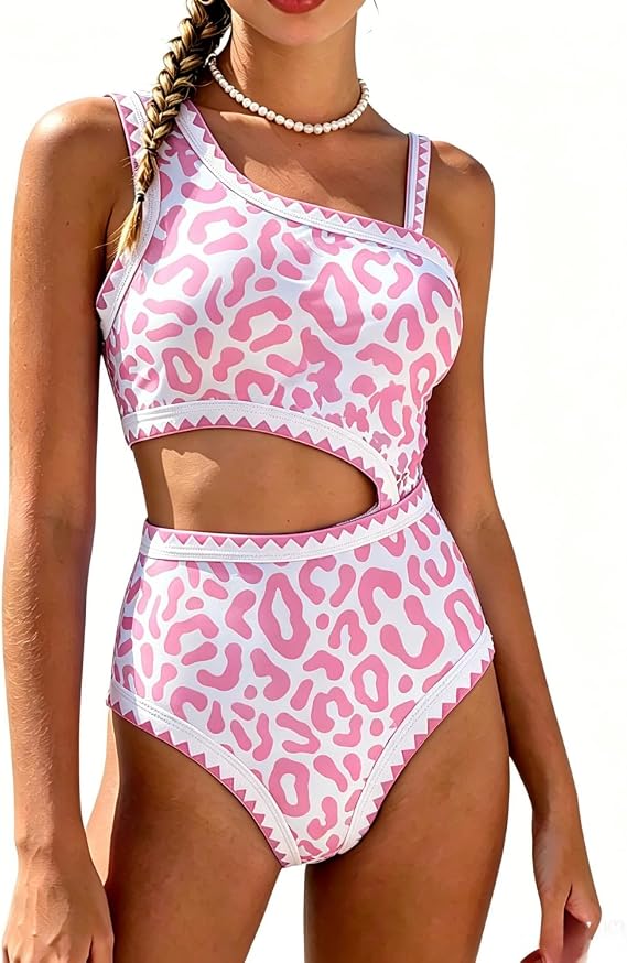 Girls Swimsiut One Piece Bathing Suit Adjustable Straps Cut Out Floral Swimwear, Size 6-16 Years