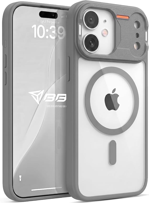 Babilden iPhone 17 İçin Mat Şeffaf MSafe Destekli Premium Koruyucu Kılıf Darbe Emici Silikon Kenarlı Kamera Korumalı Gri