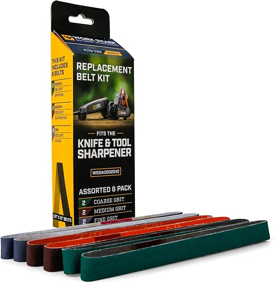 Official Work Sharp Knife & Tool Sharpener Assorted (P80, P220, 6000) Replacement Belt Kit