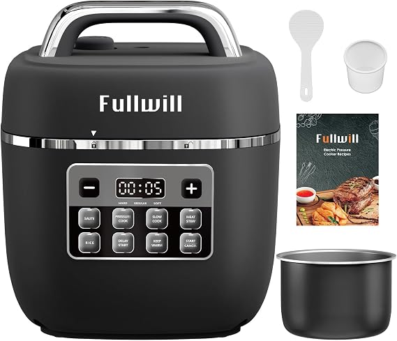 Fullwill Electric Pressure Cooker Lite, Slow Cooker, Rice, Saute, Warmer, Olla de Presion Nonstick Pot 3 Quarts