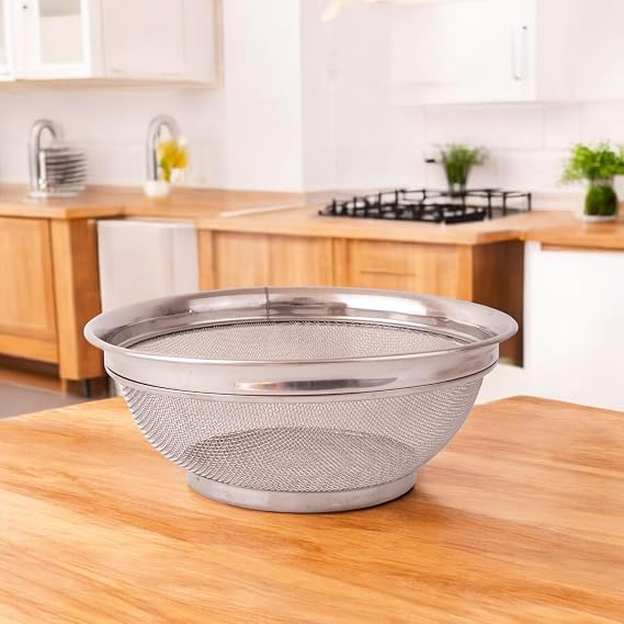 Deconox Stainless Steel Handleless Strainer 22cm, Stainless Brass Strainer, Rustproof Steel Kitchen Strainer