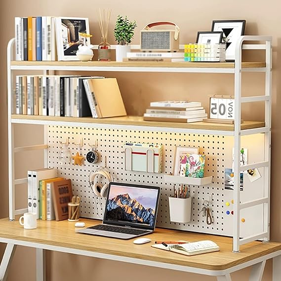 Multipurpose Countertop Hutch Bookshelf - 2 Tier Desktop Bookshelf Desk Bookcase, Desk Storage Organizer Rack For Office Home Dormitory (White, 70cm)