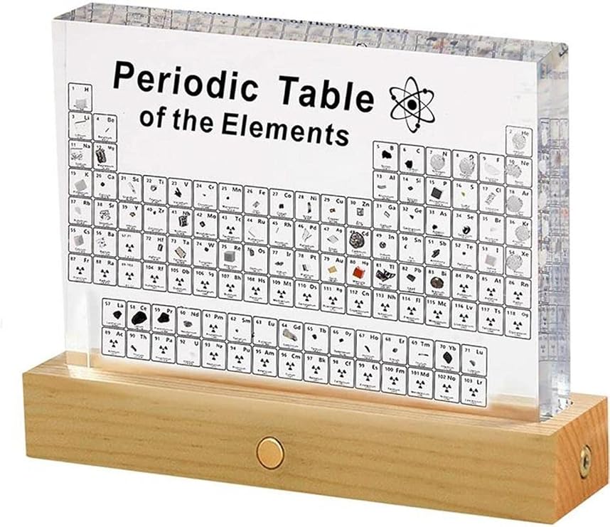Periodic Table with Real Elements Inside, Periodic Table Decoration 2D Acrylic Element Periodic Table Handicraft Elements Display Chart Gift for Student, Kids, Teacher