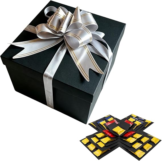 5 Layer Creative Explosion Gift Box,5‑Layer DIY Explosion Gift Box, Surprise Folding Scrapbook Gif case with Ribbon & Tape,Creative Snack case for Birthday, Anniversary, Valentine’s Day, Wedding