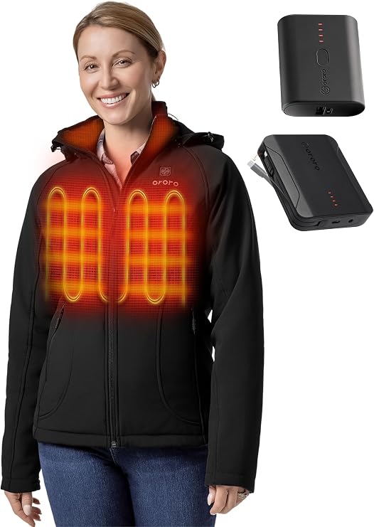 ORORO Women's Heated Jacket (Black, XL) and Extended Runtime Battery