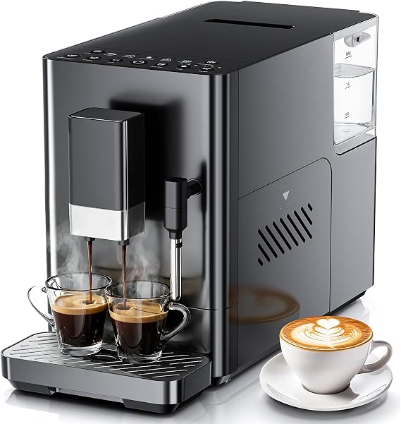 Kismile 20 Bar Automatic Espresso Machine, Grind and Brew Coffee Maker | Built-in Grinder for Fresh Beans. One-Touch Americano, Latte & Cappuccino Settings with Milk frother. Perfect for Home/Office