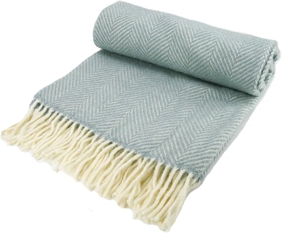 Herringbone - Pure New Wool - Knee Rug/Small Blanket - Duck Egg - British Made by Tweedmill