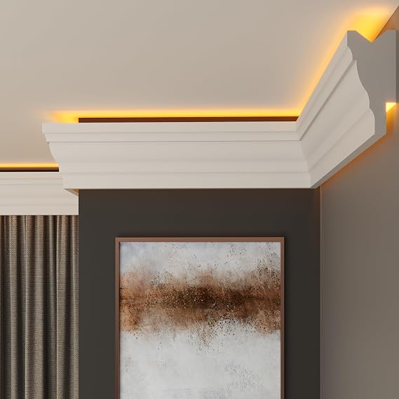 XPS Ceiling Cornice Coving – Extruded Polystyrene Moulding Trim, Lightweight Decorative Coving for Ceilings, LED Coving, LED Cornice, LED Lighting Coving (CLL07, 16M (8 Length))