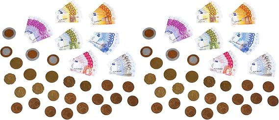 Theo Klein 9612 Euro play money I 35 notes and 25 coins - from 1 cent coins to 500 Euro notes I Dimensions: 20 cm x 1.5 cm x 11 cm I Toys for children aged 3 and over (Pack of 2)