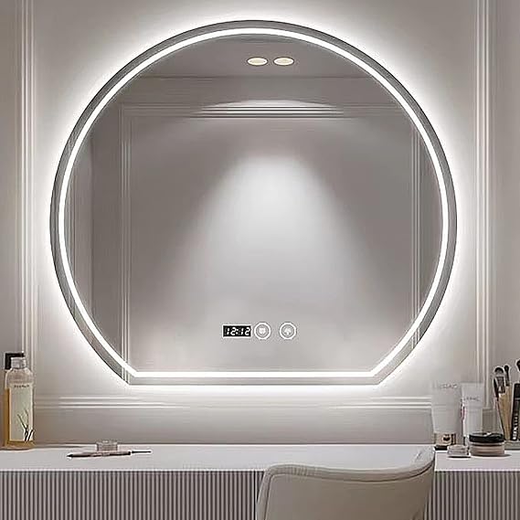 REIFNA Make Up Mirror with Lighting,Anti-Fog Dimmable LED Vanity Mirror with Memory Function,3 Colors Light,with Sensor Touch Control,Wall Mounted Vanity Mirror (Color : Undercut, Size : 50cm)
