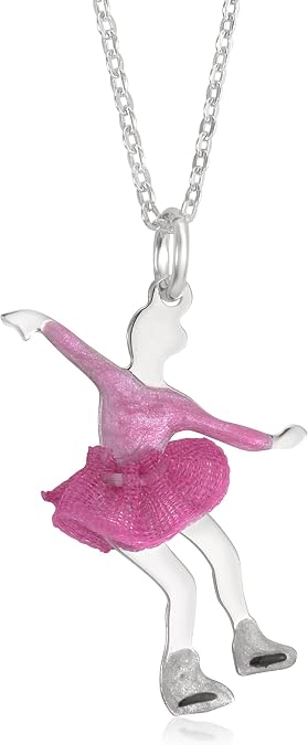 UNICORNJ Girls Sterling Silver 925 Figure Skater Pendant Necklace for Kids Enamel 16" Italy