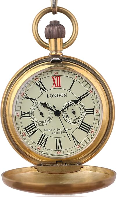 Vintage Copper Train London Design Hand Winding Mechanical Pocket Watch Mens Watches