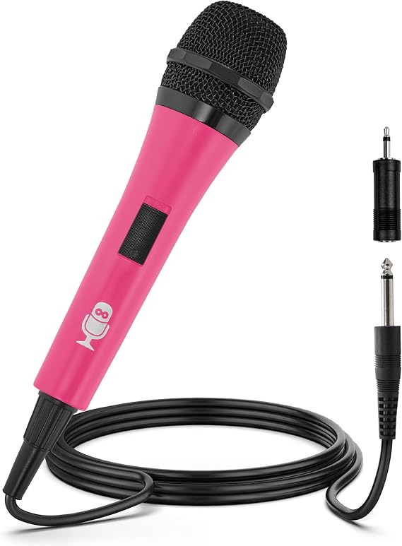 Singing Machine Wired Microphone for Karaoke, (Pink) - Unidirectional Dynamic Vocal Microphone - Plug-In Microphone for Karaoke Machine, AMP, Speaker - Mic for Singing, Public Speaking, Parties