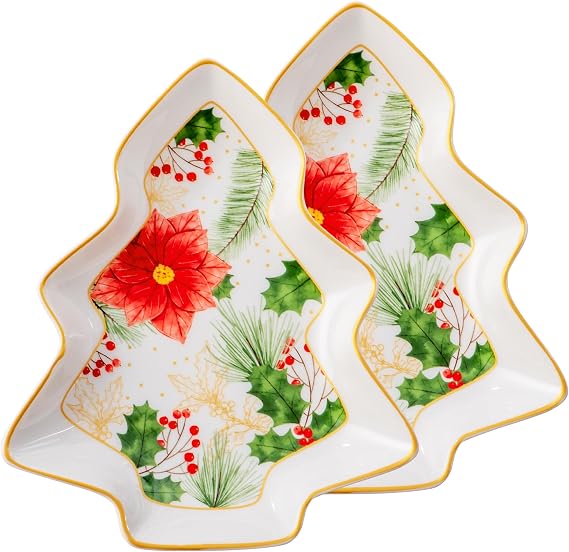 Cute Small 6 Inch Tree Plates, Set of 2, New Bone China with Decal, Microwave and Dishwasher Safe