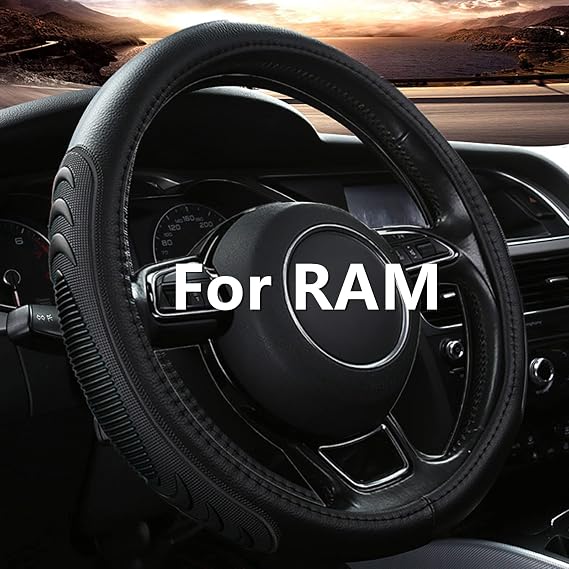 Yangday Leather Steering Wheel Cover for Dodge Ram 1500 2500 3500, 15.5-16 Inches Car Steering Wheel Cover with Anti-Slip Massage Particle (Black)