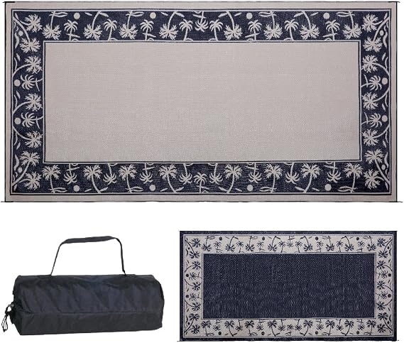 Stylish Camping 209181 Outdoor Patio / RV Camping Mat - Palm Tree (Black/Beige), (9-Feet x 18-Feet)