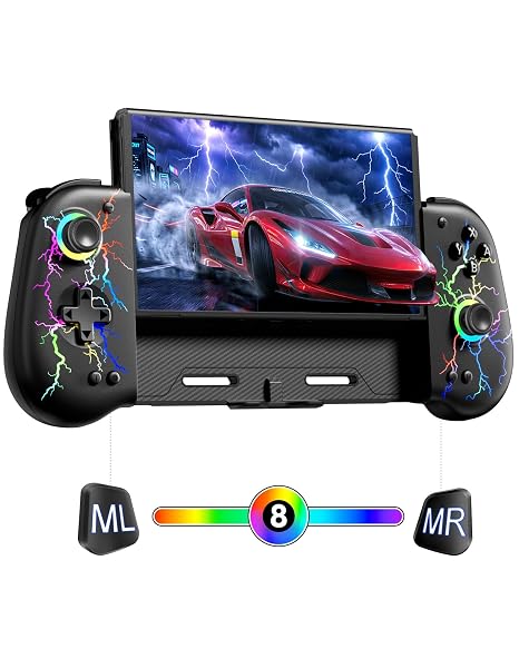 VOYEE Switch Controllers for Switch/OLED, with Hall Effect Joystick Black | Macro Programming, RGB Lighting, Wireless, Turbo, 6-Axis Gyro, Vibration, Kickstand, Ergonomic Grip Joypad, 4 Game Slot