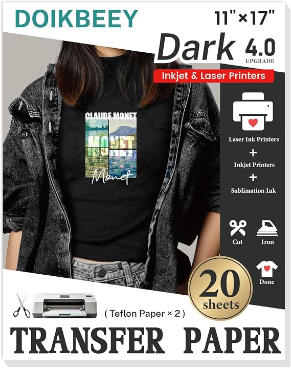 Heat Transfer Paper - 20 Sheets, 11" X 17" Dark Iron On Transfer Paper