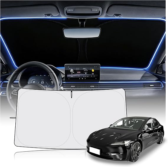 Car Windshield Sun Shade,Foldable Windshield Cover Sun Shade Compatible with Tesla 2017-2026 Model 3/Y,Oxford Cloth Car Sunshades for Windshields for Blocking Sunlight with Storage Bag