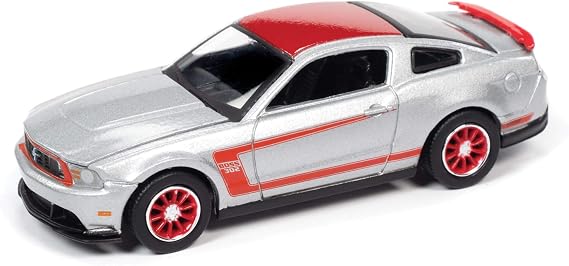 Autoworld 1/64 diecast Model of 2012 Ford Mustang Boss 302 Laguna Seca Ingot Silver Metallic and Red with Red Wheels Ltd Ed 13312 pcs 64262-AWSP046 B