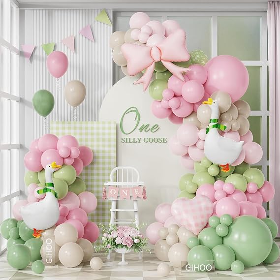 One Silly Goose Balloon Arch Kit for Farm Animal Goose Themed Decoration