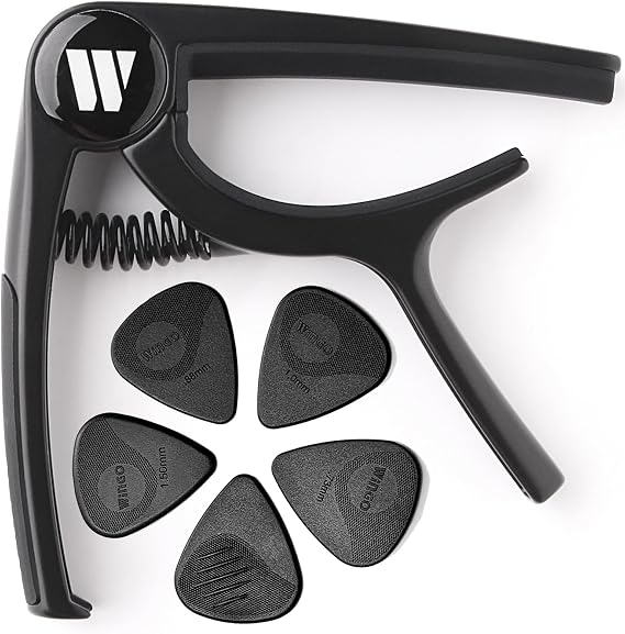 WINGO Guitar Capo for Acoustic Electric Guitars, Black & 5 Nonslip Picks