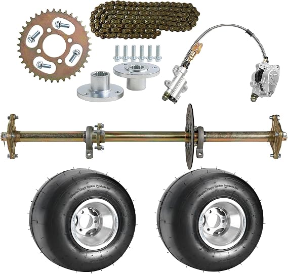 Complete Kit of 32" Live Axle w/Sprocket +11x7.10-5'' Slick Tubeless Tire +132L Chain +Brake Master Cylinder Caliper + 23T 3 Stud Wheel Hubs for 150cc-250cc Dirt Bike Quad Trike Drift Go Kart