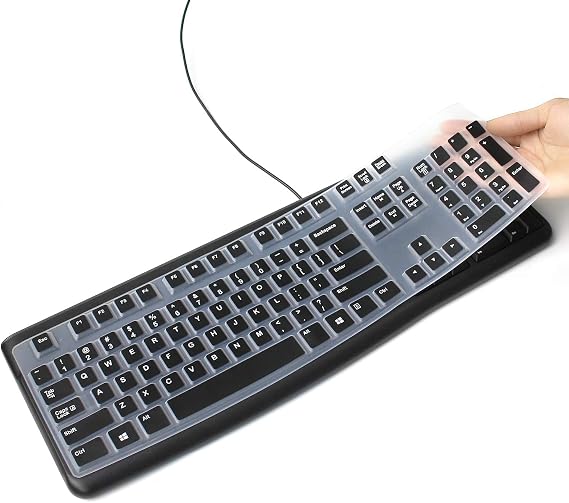Silicone Keyboard Cover Skin for Logitech K120 & MK120 Ergonomic Desktop USB Wired Keyboard Waterproof Protector Accessories (Black)