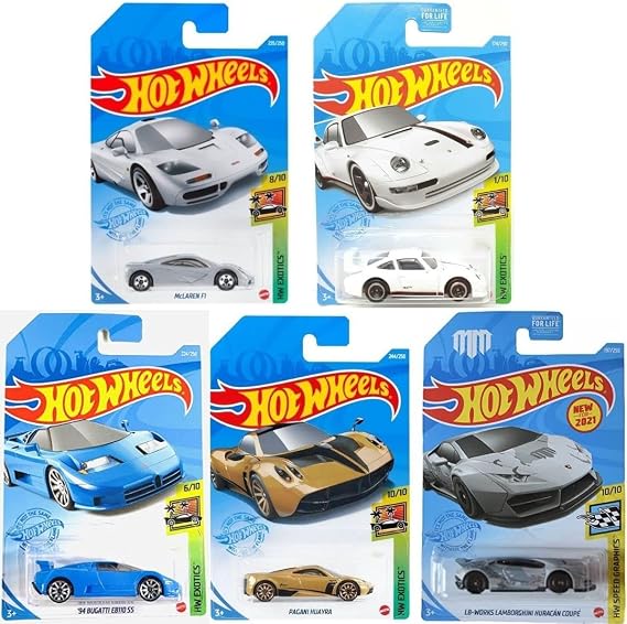 Hot Wheels Super Car Exotics Madness Random Bundle of 5 DieCast Exotic Cars, 1:64 Scale, Ages 3+