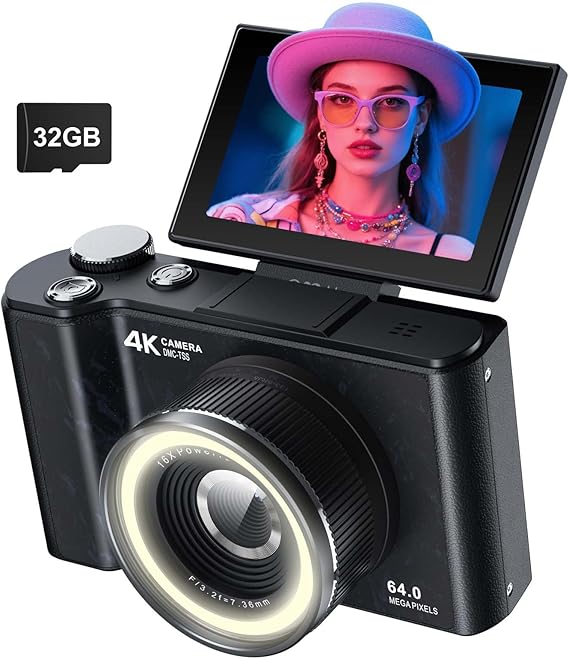 W & O 4K Digital Camera for Photography,180Flip Screen Kids Digital Camera