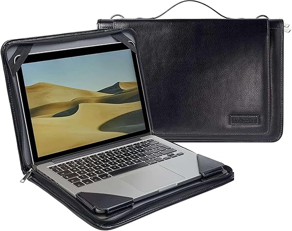 Black Leather Laptop Messenger Case - Compatible with Aocwei 14" Laptop