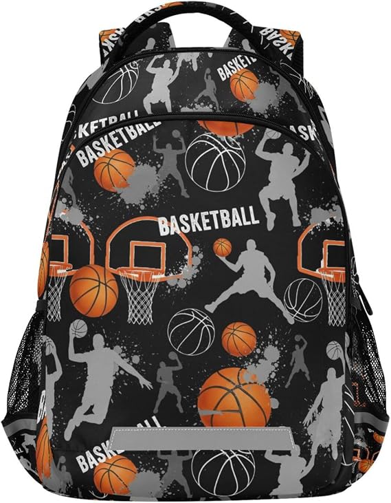 Basketball Kids Backpack Basket Ball Game Backpacks for Teens Girls Boys School Book Casual Daypack 16 in Back Pack Laptop Bag Double Zipper Travel Sports Bags with Adjustable Shoulder Strap