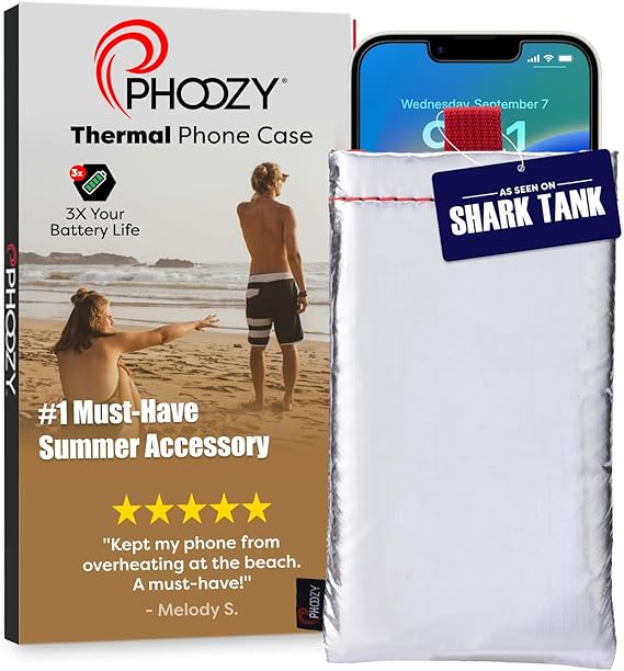 PHOOZY Apollo Thermal Phone Case | Insulated Phone Pouch Extends Battery Life 3X | Heat Resistant Drop Protection | Military Grade Water Resistant | Medium | Silver