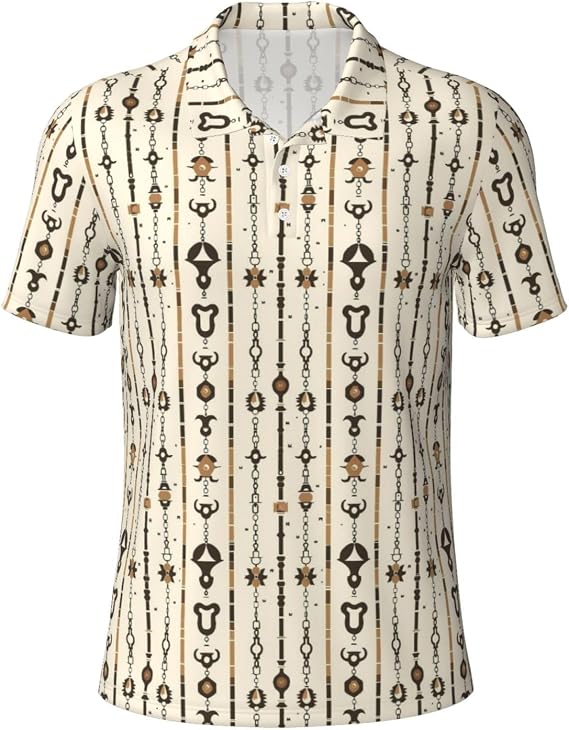 Equestrian Inspired Elements (1) Pattern Men's Short Sleeve Polo Shirt Casual Collared Golf Shirt Athletic Business