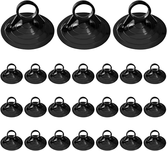 Ohleats 24PCS Car Glass Windshield Sunshade Suction Cups, Powerful Pull Ring Dovetail Sucker Hooks, Multi-Purpose Window Suction Cups for Kitchen Bathroom, Car Accessories (Black, 4.5 cm)