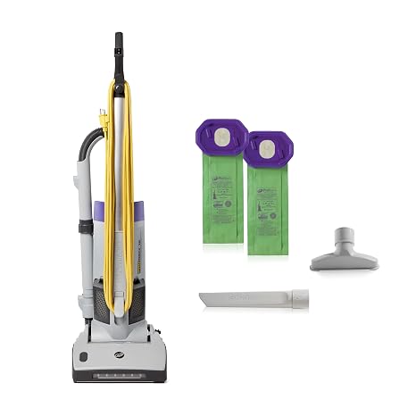 ProTeam ProGen 12 Single Motor Commercial Upright Vacuum with ProLevel HEPA Media Filtration and Onboard Tools, Tool Free Declogging Features, CRI Silver, 12 Inch Cleaning Path, 50 Foot Cord (12 Inch)