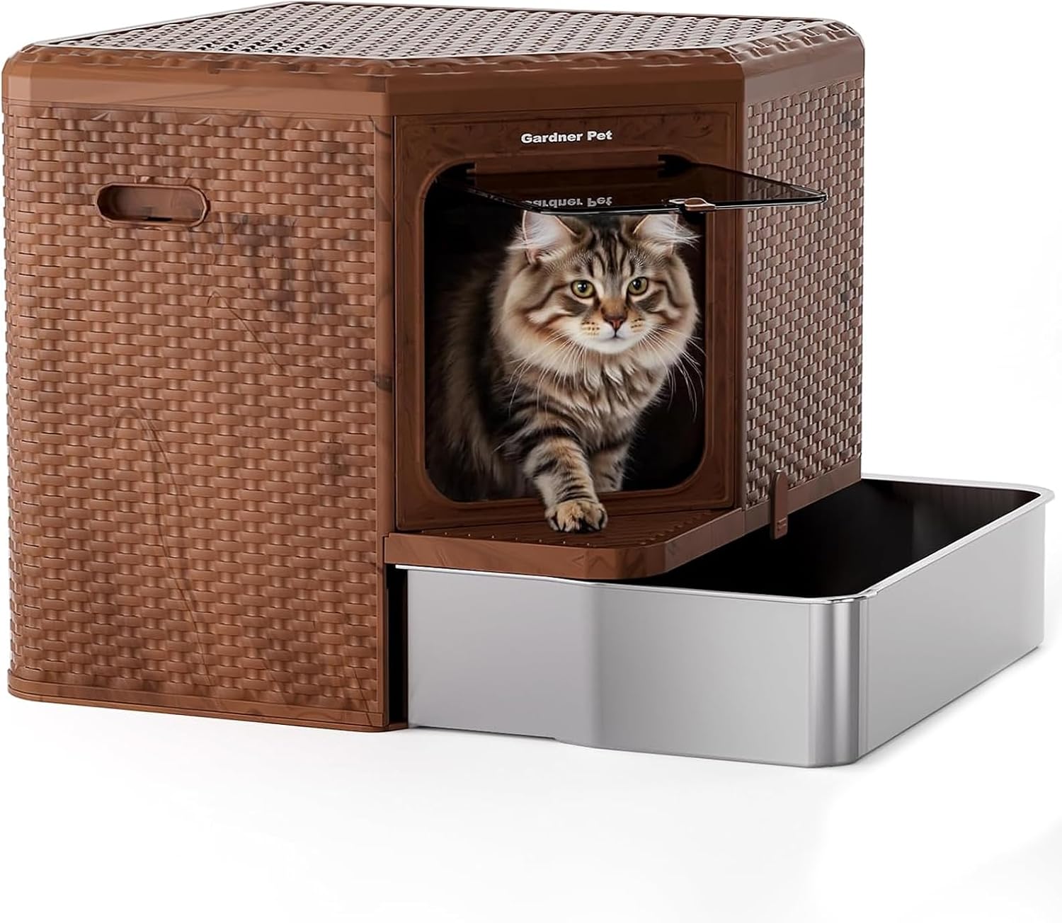 Gardner Pet Extra Large Cat Litter Tray, Odor-Resistant Enclosed Cat Litter Box with Stainless Steel Tray, Removable Bottom Compartment Tray, Easy Cleaning, Suitable Cats