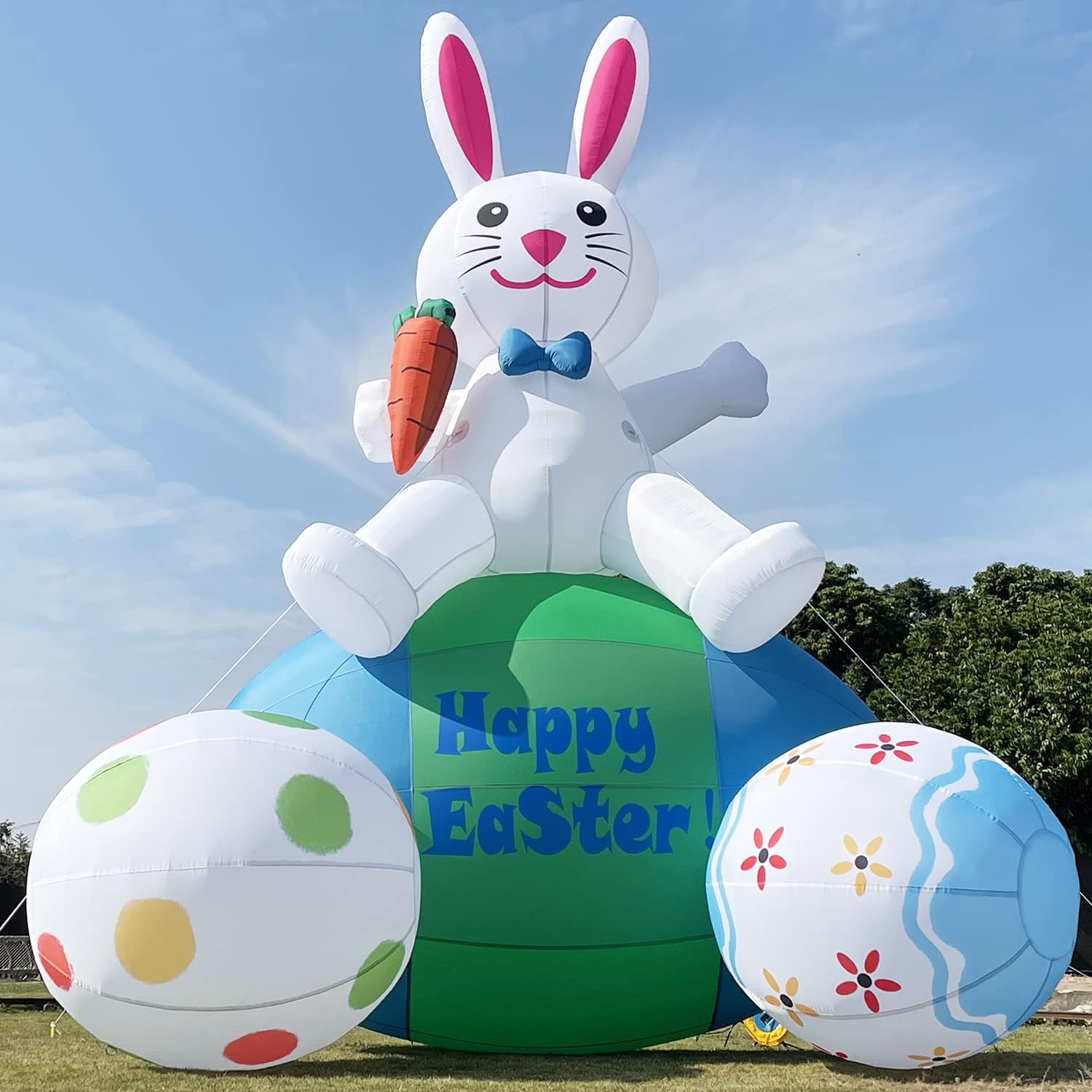 WARSUN Giant Easter Inflatables Outdoor Decorations 20FT Inflatable Bunny with 3 Eggs & One Powerful Blower Blow Up Easter Bunny Perfect for Outdoor Yard Decorations Business Decor